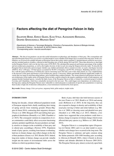 factors affecting  diet  peregrine falcon  italy