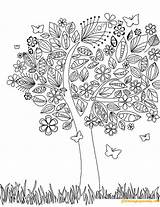Flowers Pages Tree Coloring Leaves Online Color sketch template