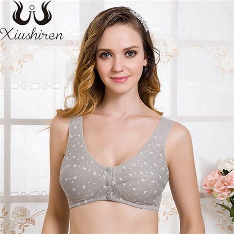 Xiushiren Lady Soft Cotton Wire Free Bras Women Front Closure Full Cup