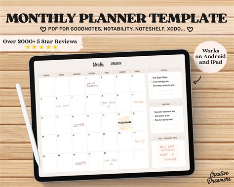 monthly planner goodnotes template undated monthly planner etsy