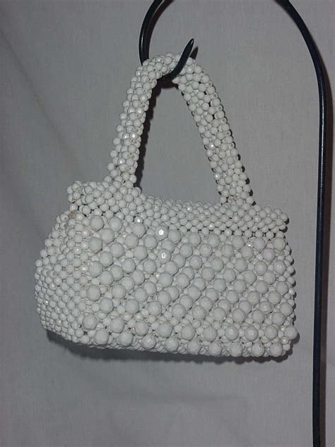 vintage 1950s 1960s beaded purse funky white beads italy