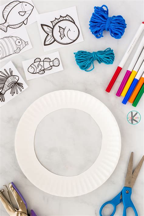 paper plate weaving fish craft  printable template