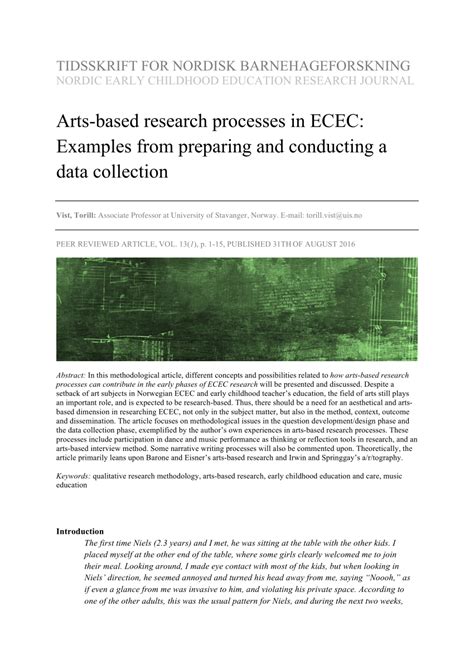 arts based research processes  ecec examples  preparing