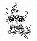 Owl Zentangle Vector Illustration Stylized Stock Doodle Depositphotos sketch template
