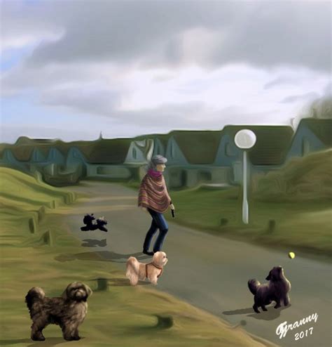 met mijn hondjes  centerparcs digitaal geschilderd met photoshop golf courses photoshop