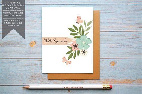 instant  sympathy card printable  sympathy card floral