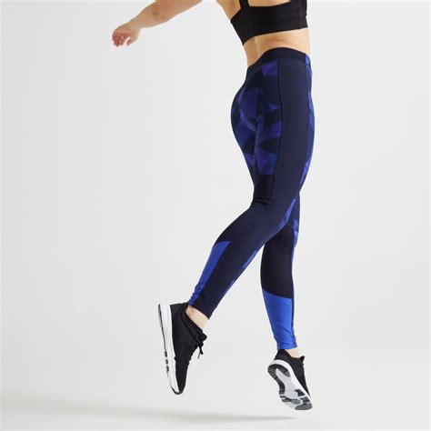 legging fitness cardio training femme bleu imprime  domyos  decathlon