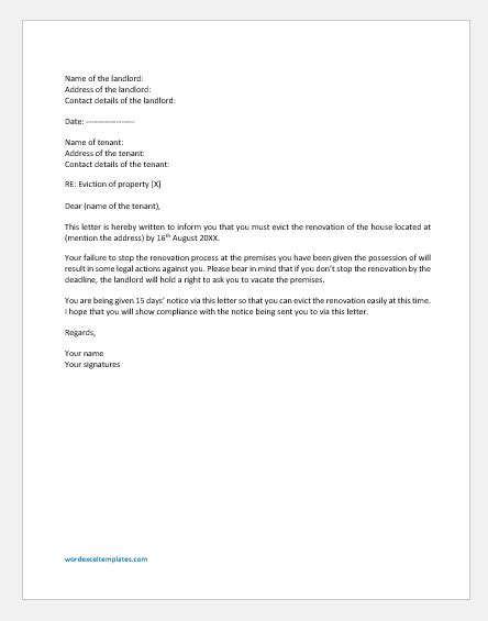 notice  eviction letter sample    letter template