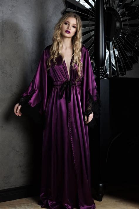 Old Hollywood Robe Purple Pagan Robe Long Silk Burlesque Robe Long