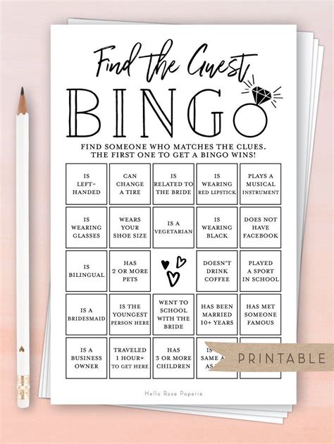 find  guest bingo printable bridal shower game fun etsy fun