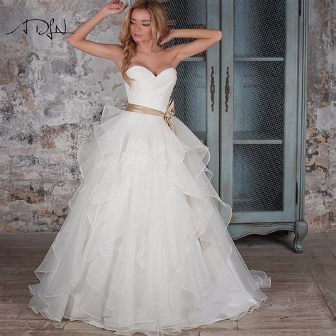 adln corset wedding dresses ruffled organza custom made puffy bridal
