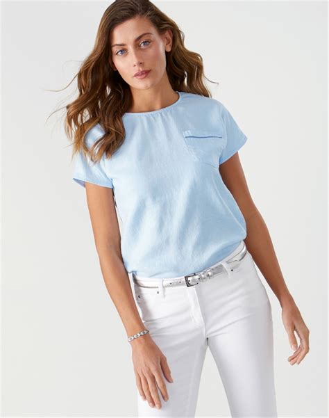 pale blue laundered linen top pure collection