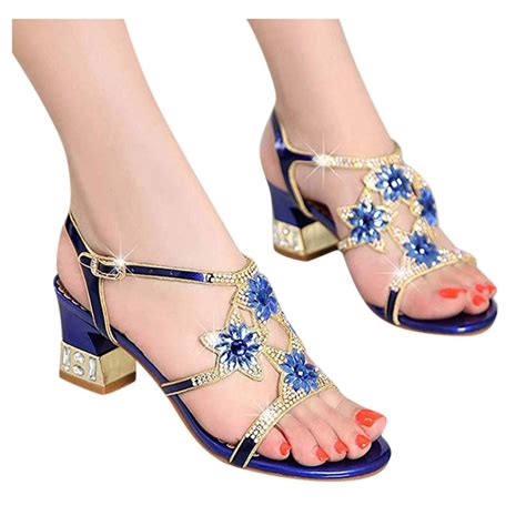 sagace luxury sandal women bling rhinestone flower block heel sandals