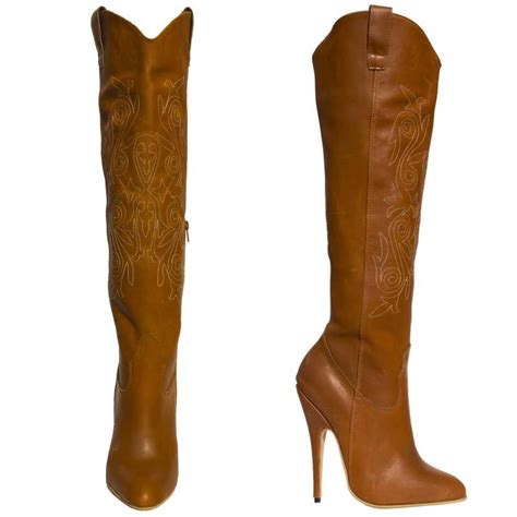 high heel leather zippered cowboy boots  inches heel