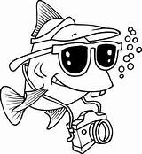 Fish Funny Pages Coloring Cartoon Color Drawing Tourist Camera Cute Underwater Photography Barracuda 1768 Swimming Kids Print Line Printable Cayman sketch template