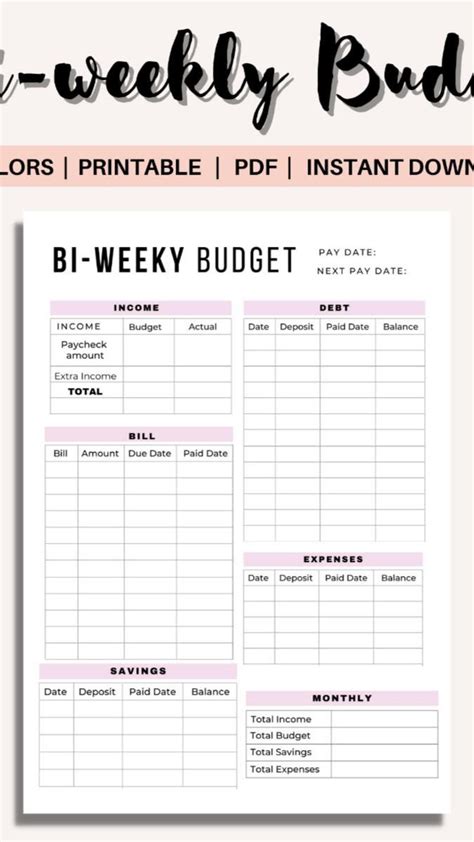 bi weekly budget planner printable  template financial planner