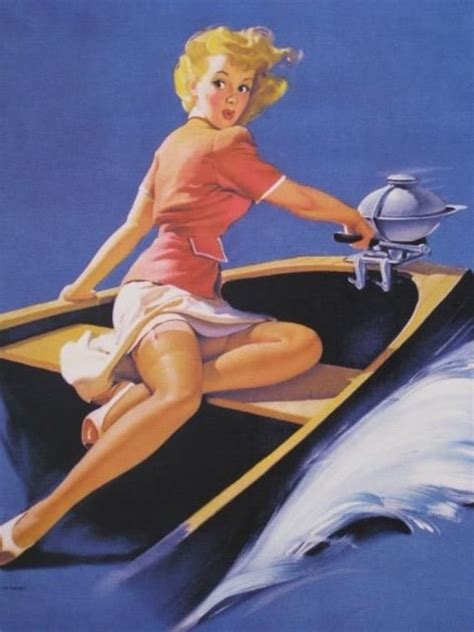 Elvgren Sailor Girl In Motor Boat Pin Up Deco Bathroom