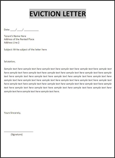 eviction letter template  words templates
