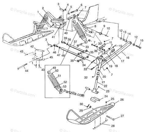 polaris snowmobile  oem parts diagram  front suspension ski  indy
