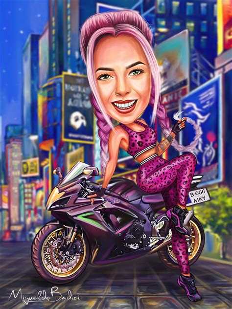 🎨 Customized Motorcycle Caricature For A Woman From A Photo The