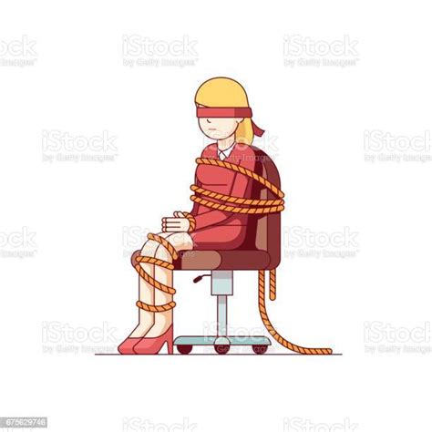 Business Woman With Tied Hands Foots Sit On Chair Stock Illustration