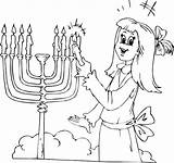 Jewish Coloring Girl Menorah Beautiful sketch template