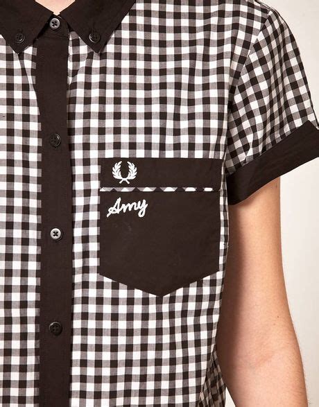 fred perry by amy winehouse gingham bowling shirt in black lyst