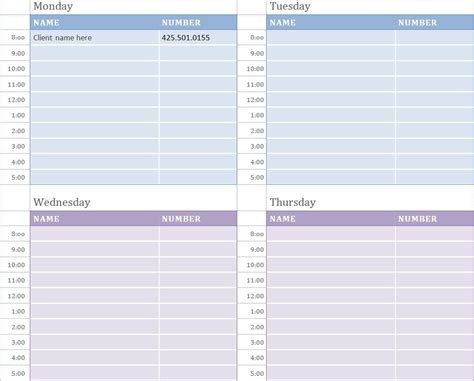 printable weekly appointment template