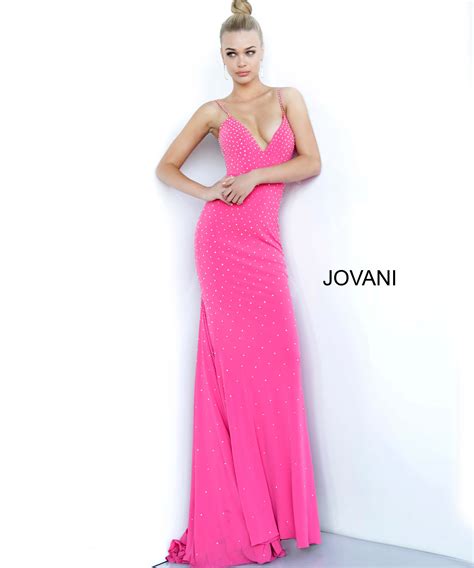 Jovani 00625 Hot Pink Embellished Tie Back Prom Dress