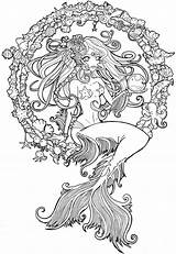 Coloring Pages Mandala Fairy Mermaid Adult Printable sketch template