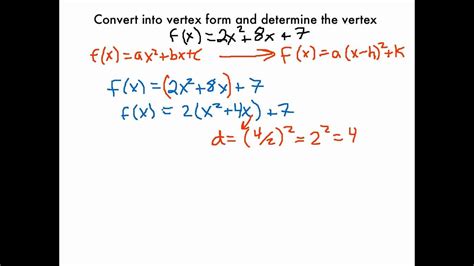 changing  quadratic function  vertex form youtube