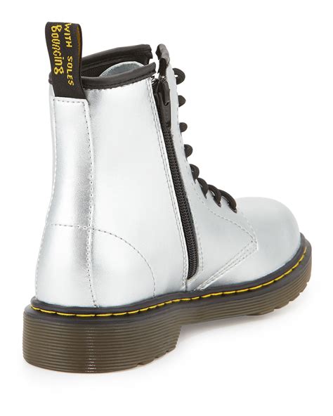 lyst dr martens delaney metallic leather military boots  metallic