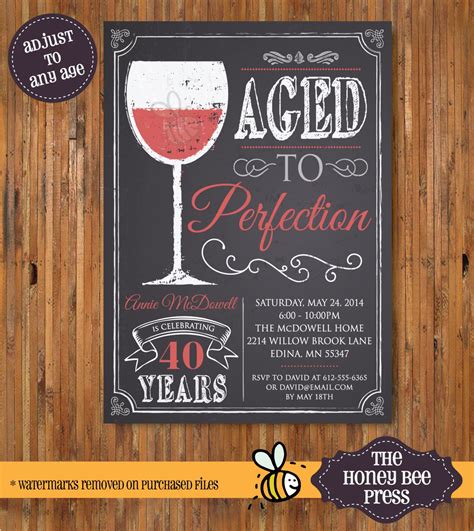 Wine Birthday Invitation Aged To Perfection Chalk