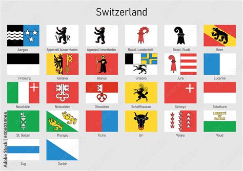 flags   cantons  switzerland  swiss regions flag collection stock vector adobe stock