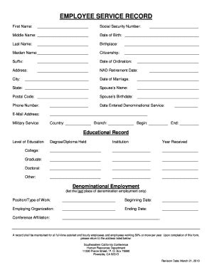 employee service record fill  printable fillable blank