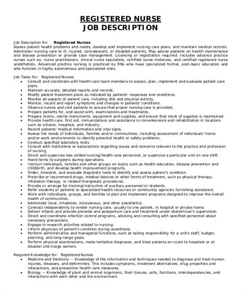 Sample Registered Nurse Job Description