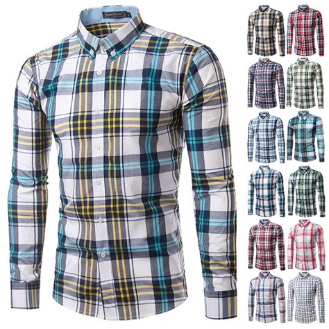 men plaid shirt long sleeve spring shirt brand mens checkered shirt