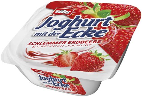 mueller joghurt mit der ecke schlemmerjoghurt erdbeer  joghurt