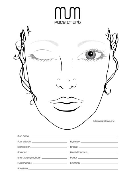 printable makeup artist face chart customize  print