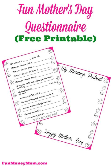 printable mothers day questionnaire  printable