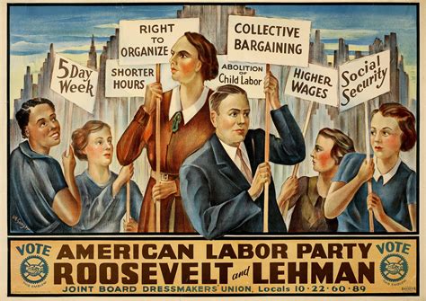 vote american labor party roosevelt  lehman poster   alp