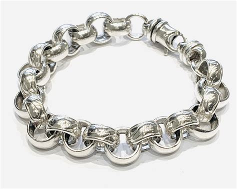 superb vintage sterling silver mens   chunky belcher link bracelet