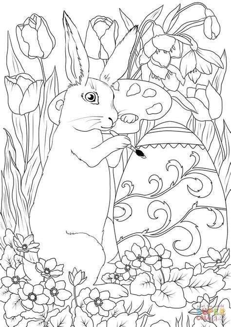 easter rabbit  decorating  egg super coloring easter coloring