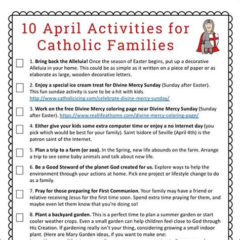april activities  catholic families  printable