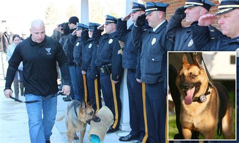 police officers line the streets as veteran k 9 unit is