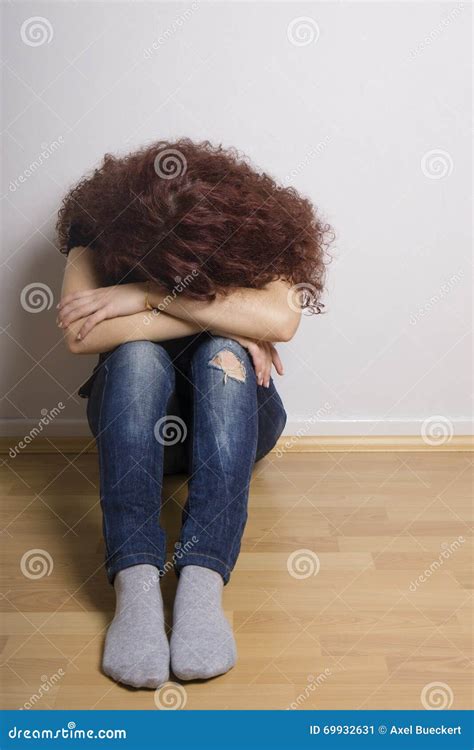 sad depressed young woman hiding  face stock image image  melancholia people