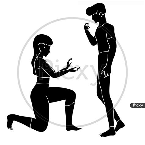 image of busty girl proposing fit men silhouette illustration on white