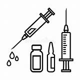 Injection Outline Vaccine Syringes Set Vector Ampoule Vial Medicine Illustration sketch template