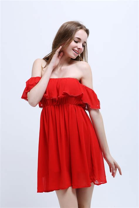 2015 za new red dress sexy top ruffle holidaying dresses strapless
