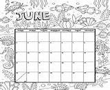 Calendar Coloring June Month Printable Pages Book sketch template